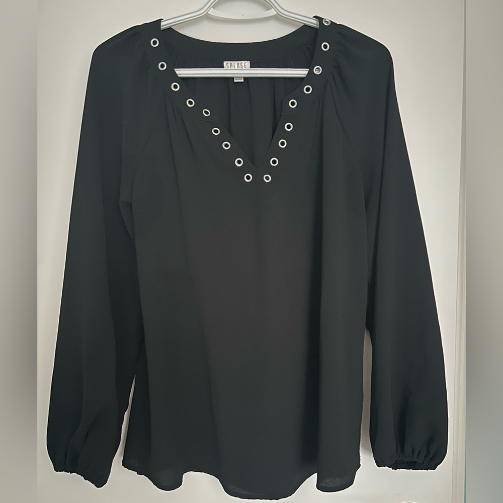 Spense Black Eyelet Detail Women's Blouse